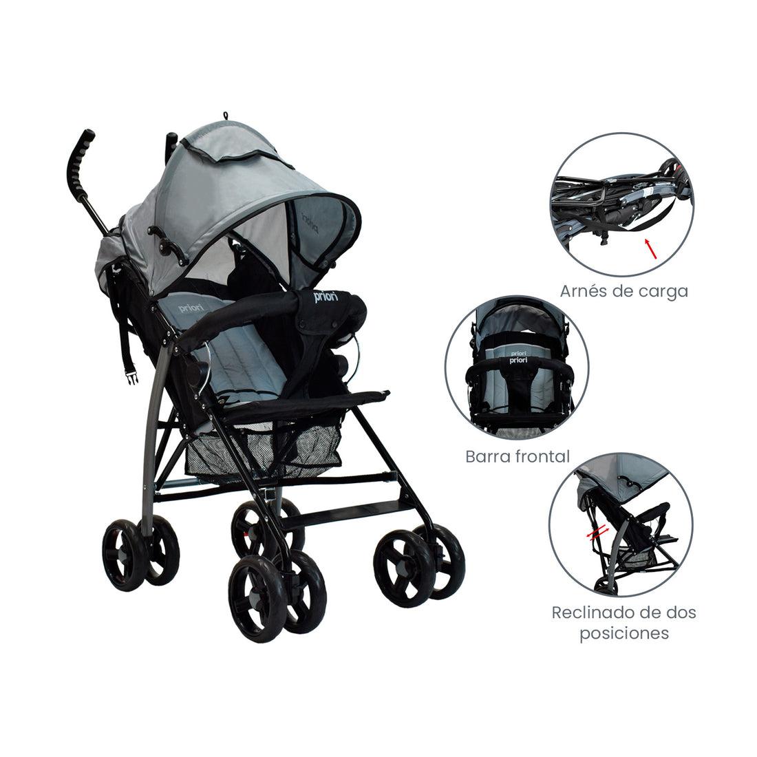 Coche Bebe Paseador Priori PPA12 Gris