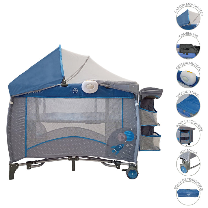 Corral Cuna Bebe Mecedora Priori Pcu8500 Azul