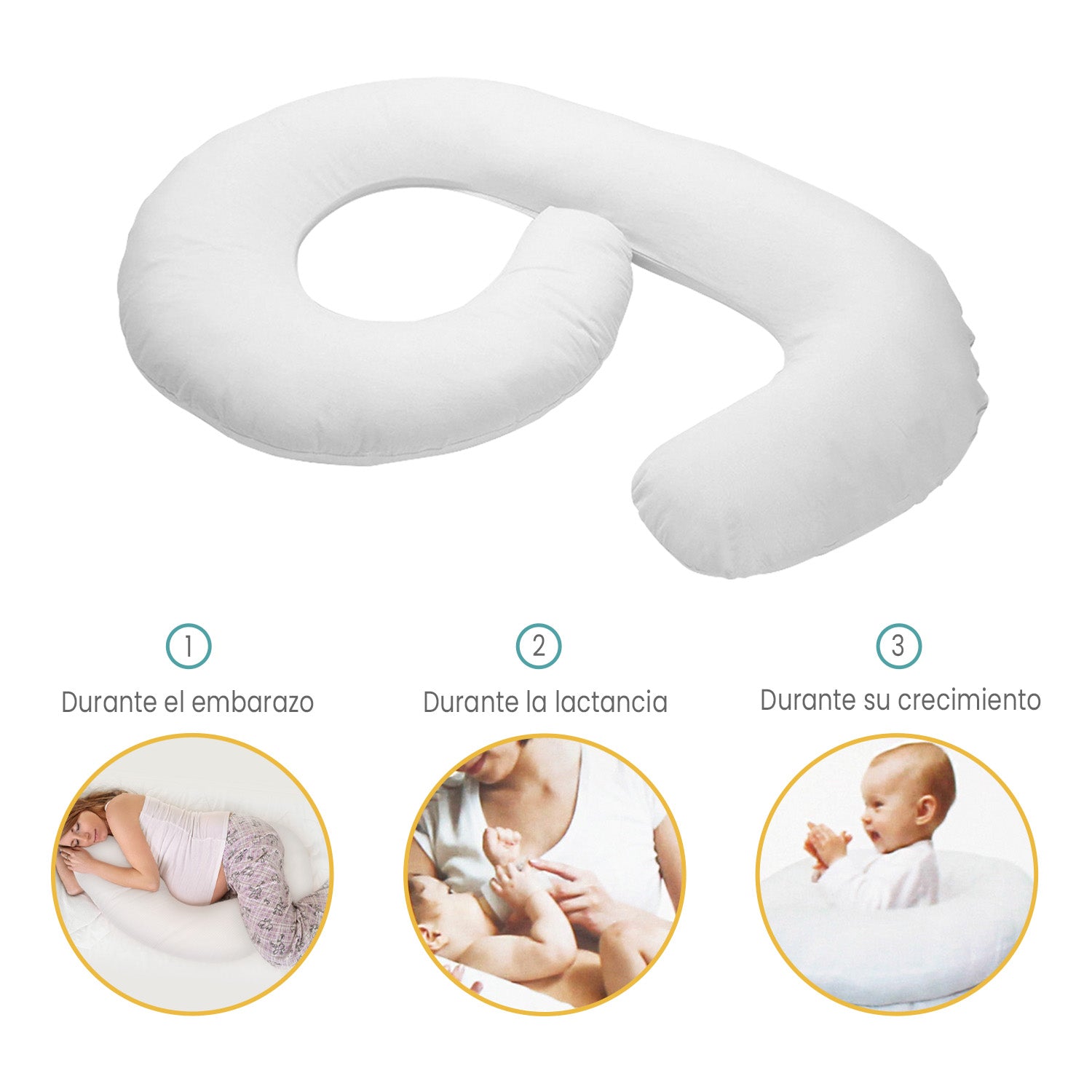 Almohada de Embarazo y Lactancia 3en1 inizzi C6588 Blanco