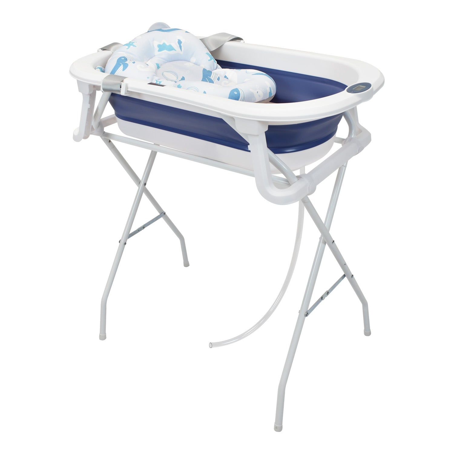 Bañera Plegable Con Soporte Y Cojín Stand Happy Baby Azul