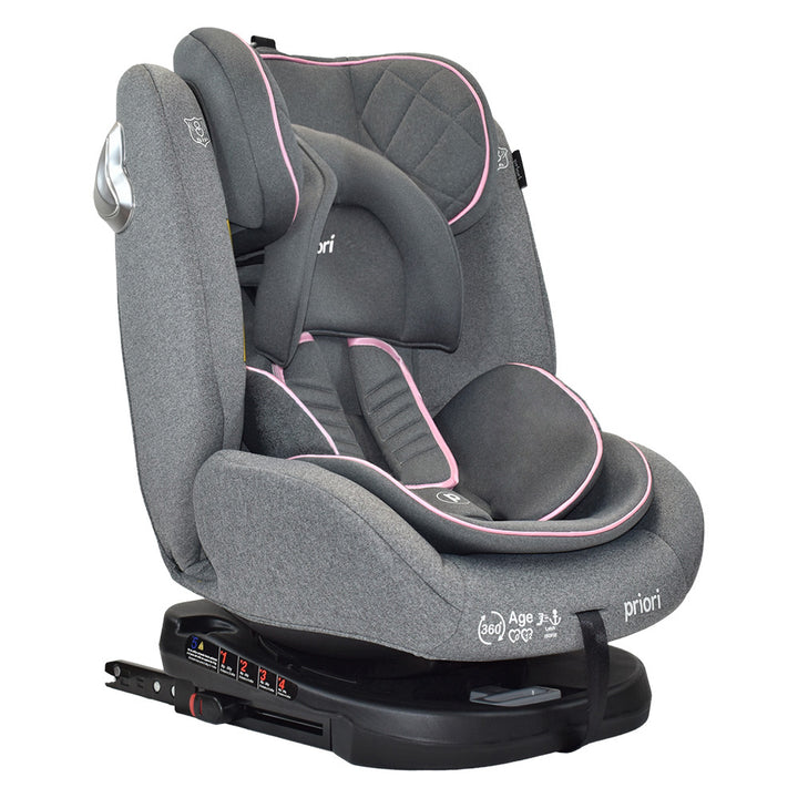 Silla Carro Bebe First Plus 360° Priori Gris Rosa