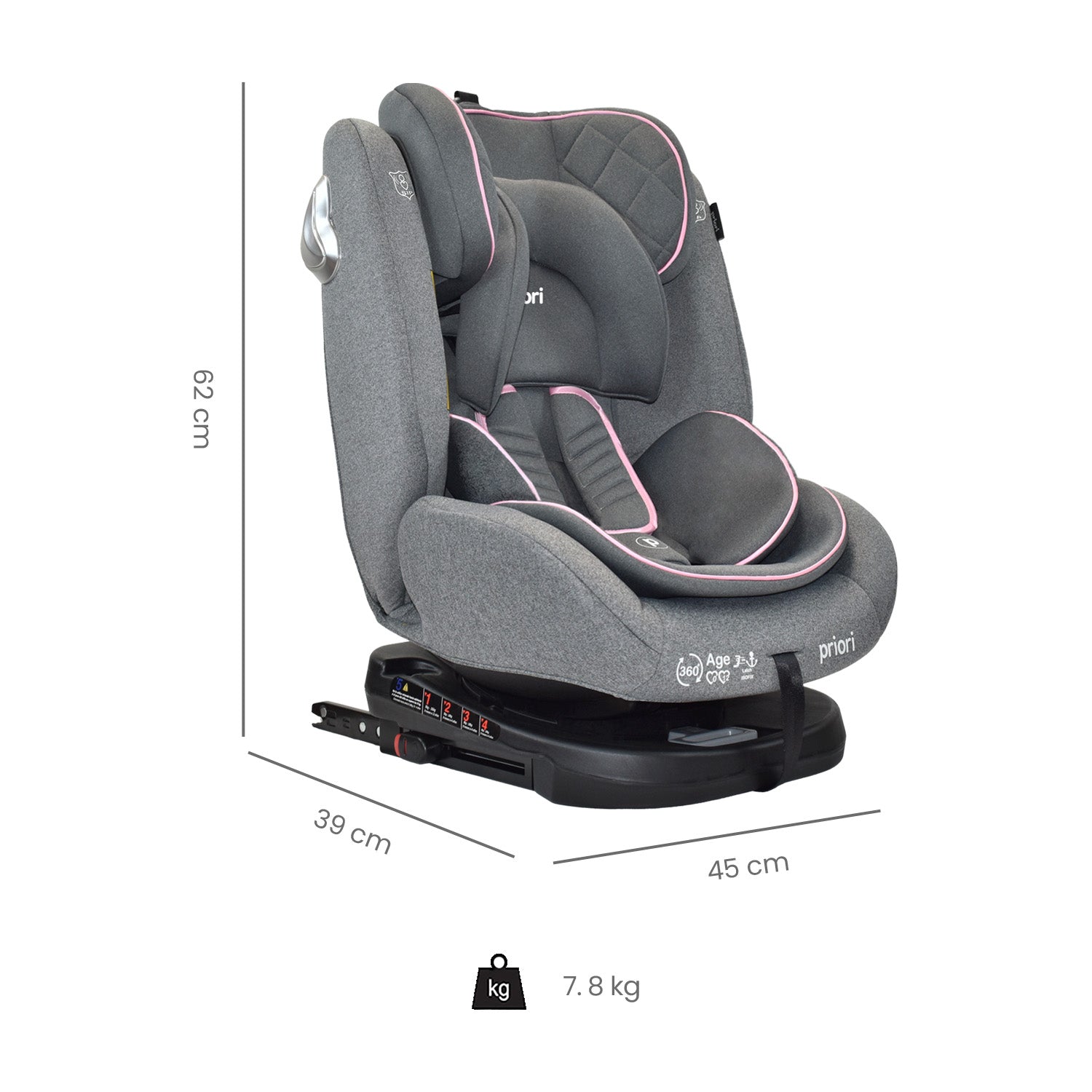Silla Carro Bebe First Plus 360° Priori Gris Rosa
