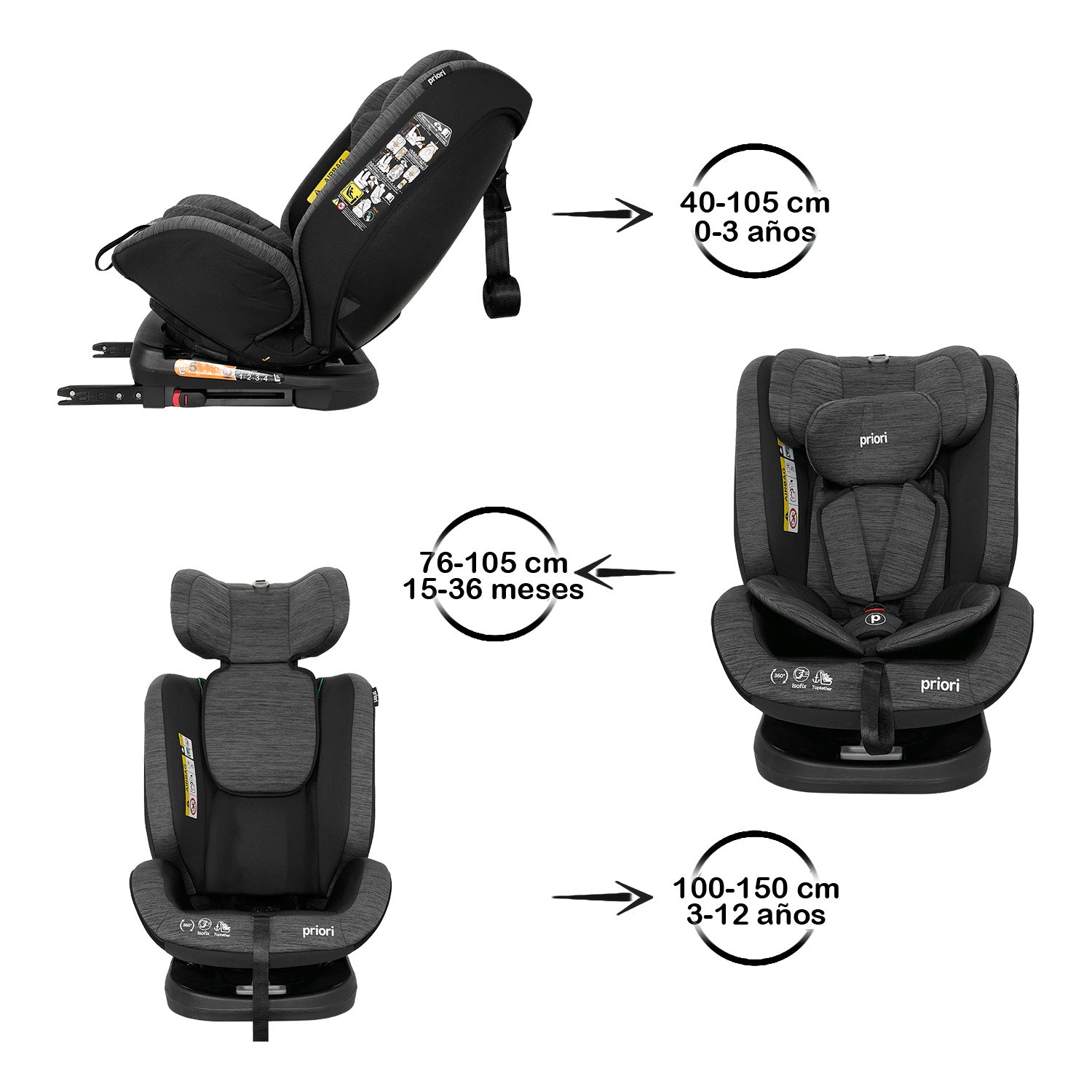 Silla Carro Bebé First Isize Coal Priori Gris Oscuro