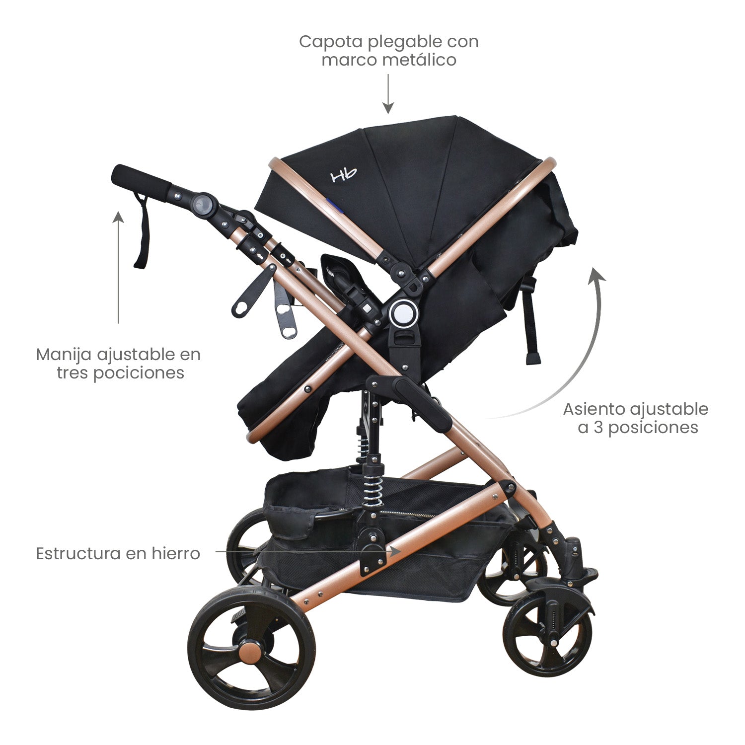 Coche Bebe Moises Happy Baby Negro Fj