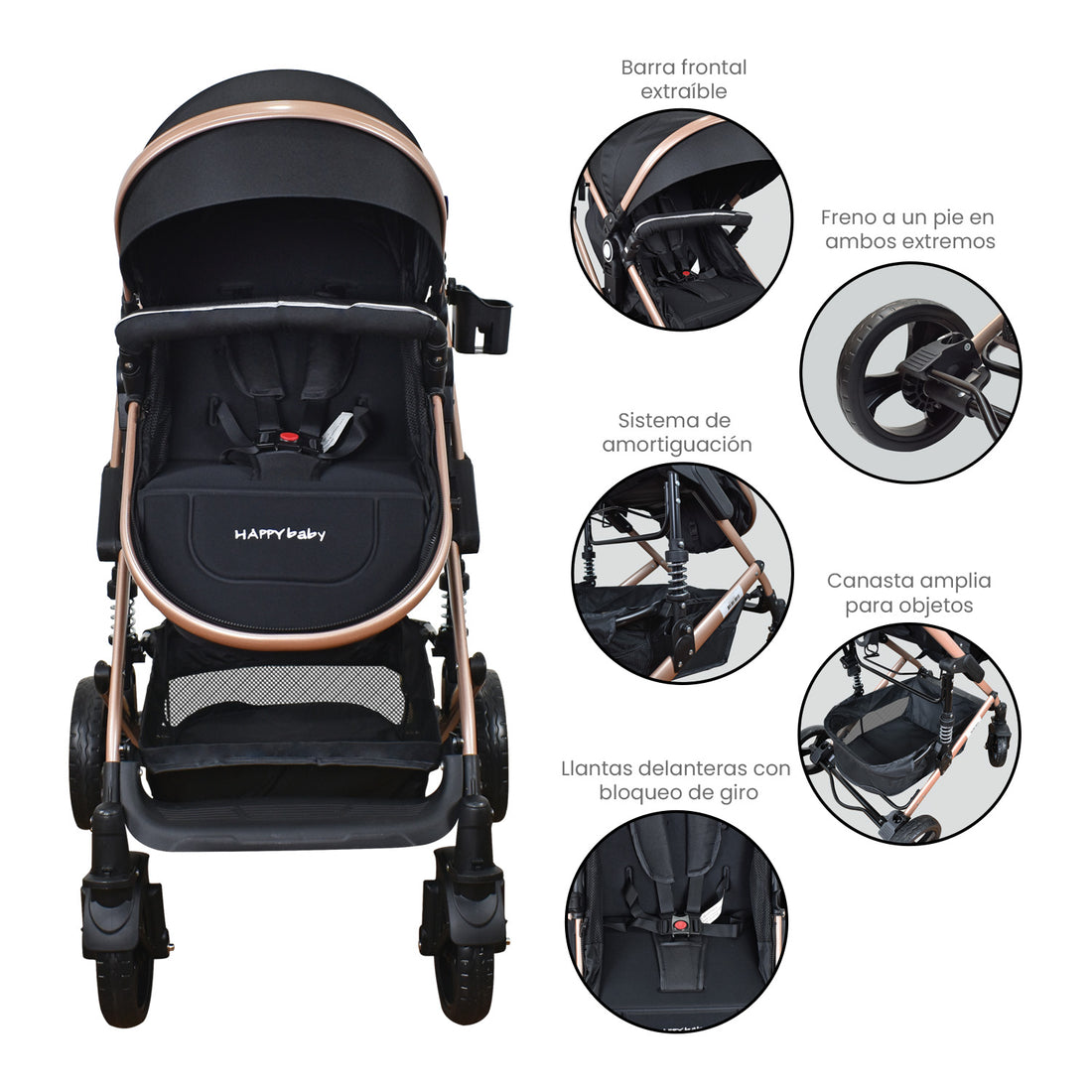 Coche Bebe Moises Happy Baby Negro Fj