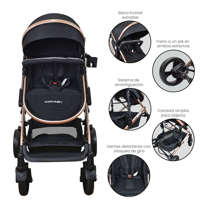 Coche Bebe Moises Happy Baby Negro Fj