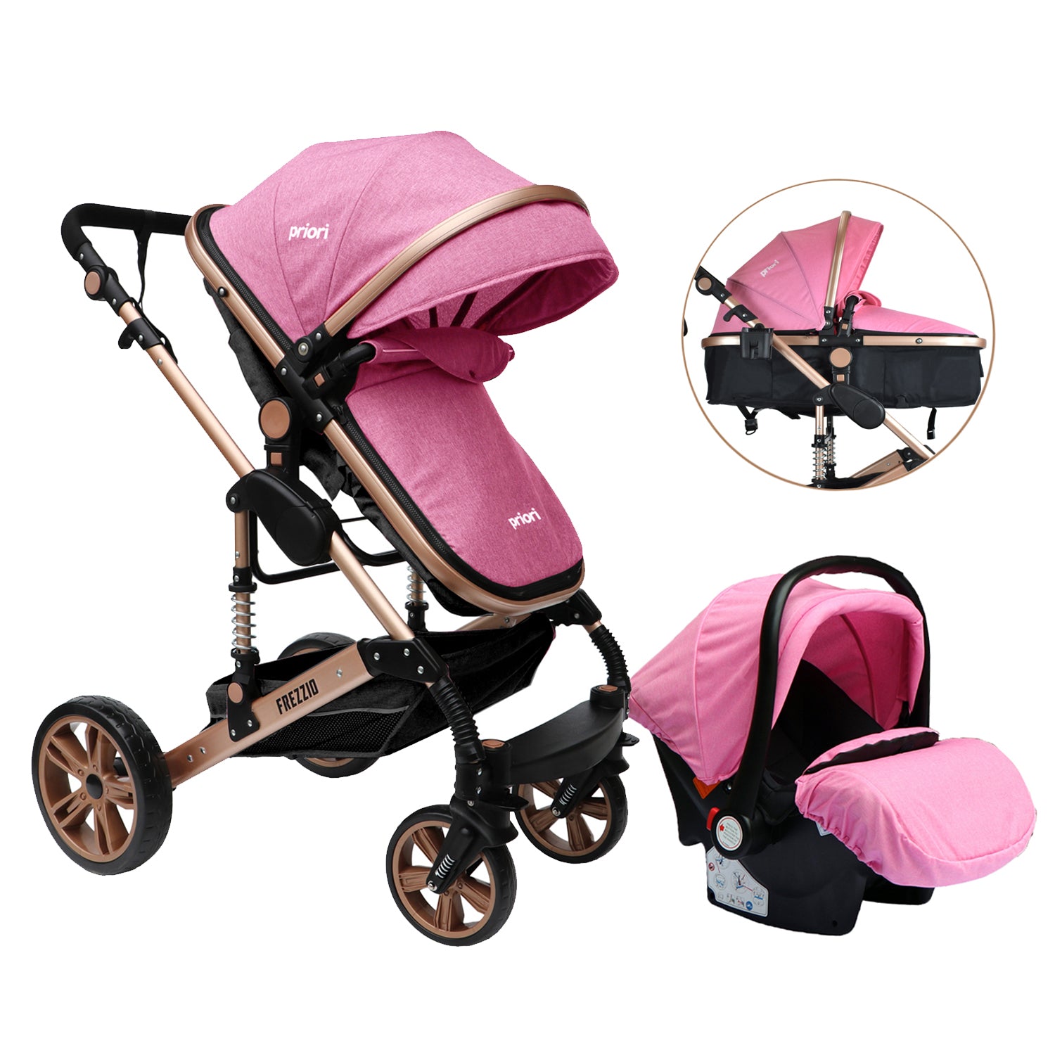 Coche Moises Bebe FREZZIO Priori 4en1 Rosa