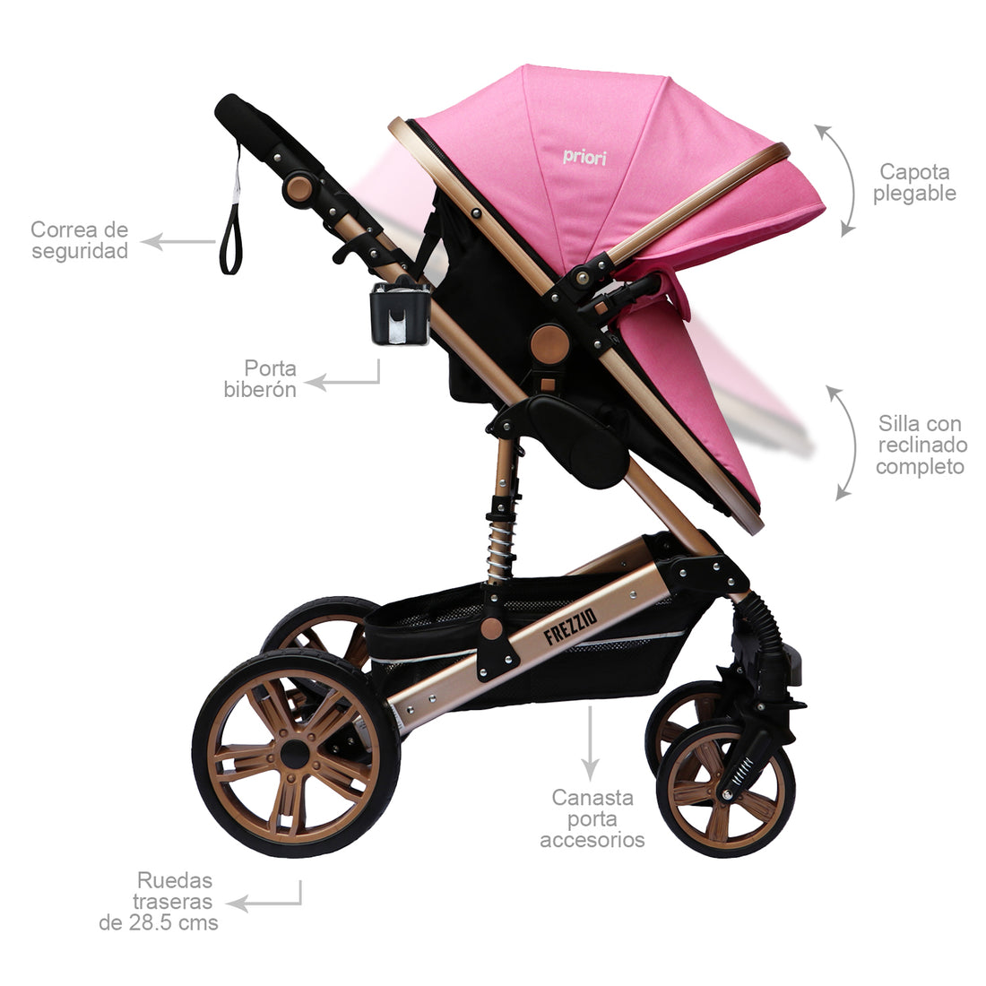 Coche Moises Bebe FREZZIO Priori 4en1 Rosa
