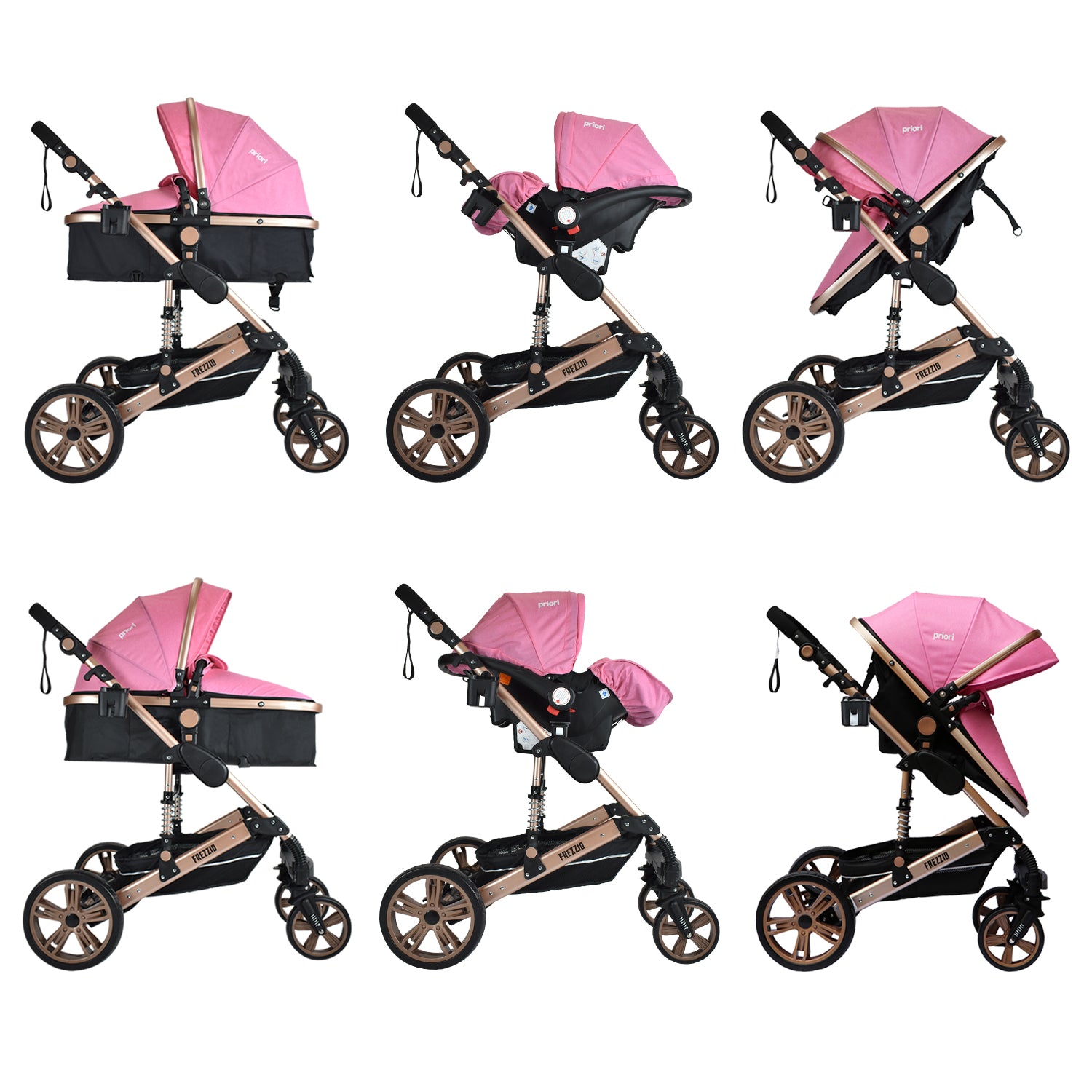 Coche Moises Bebe FREZZIO Priori 4en1 Rosa
