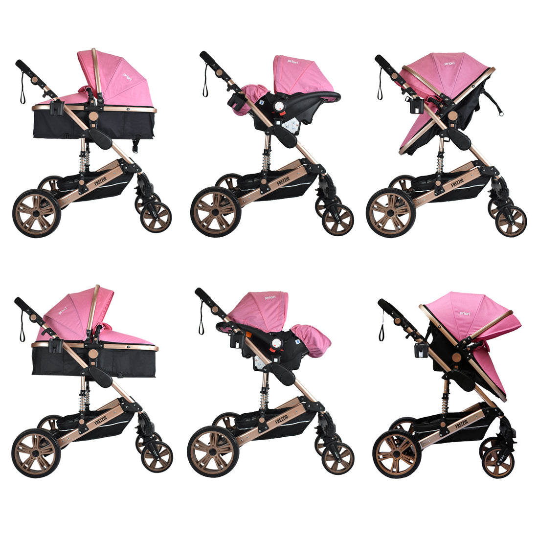 Coche Moises Bebe FREZZIO Priori 4en1 Rosa