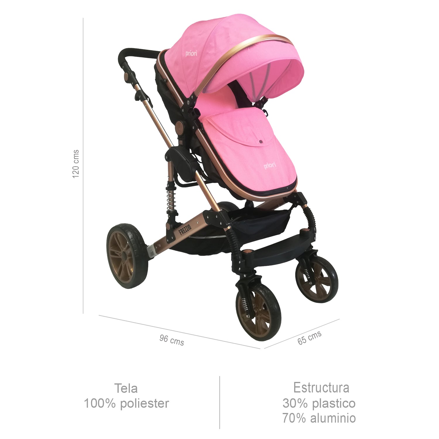 Coche Moises Bebe FREZZIO Priori 4en1 Rosa