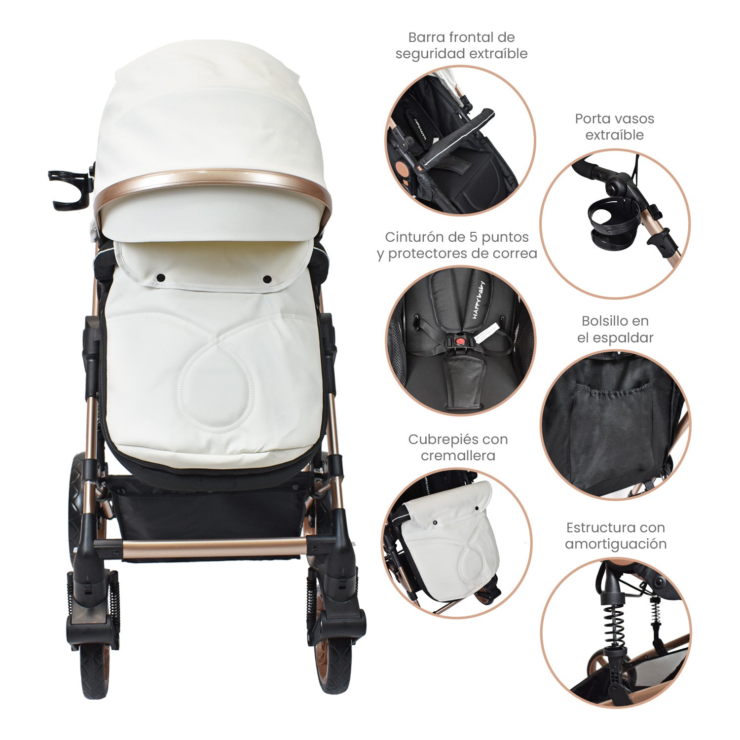 Coche Bebe Moises Gadi Happy Baby Blanco