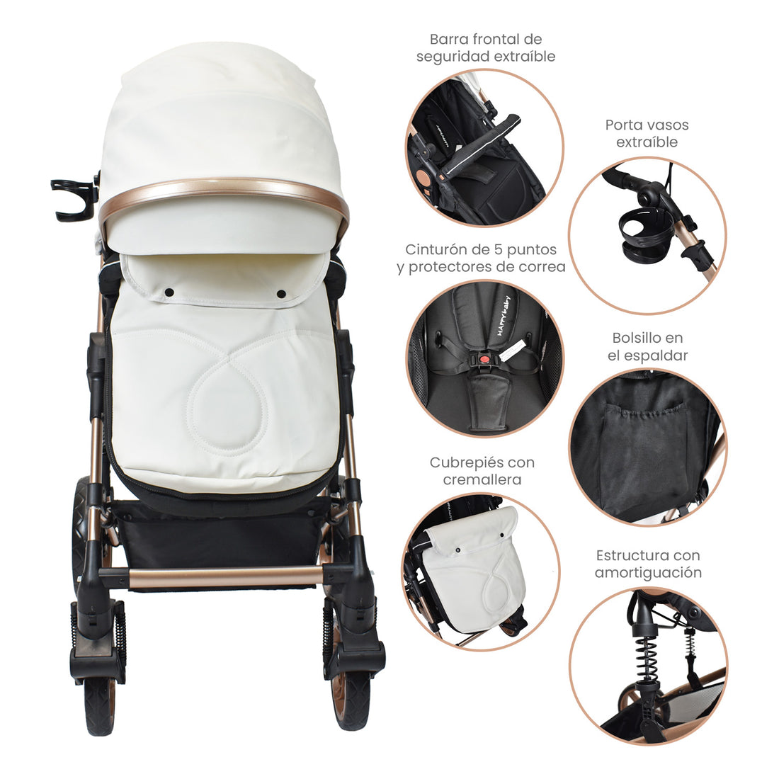 Coche Bebe Moises Gadi Happy Baby Blanco