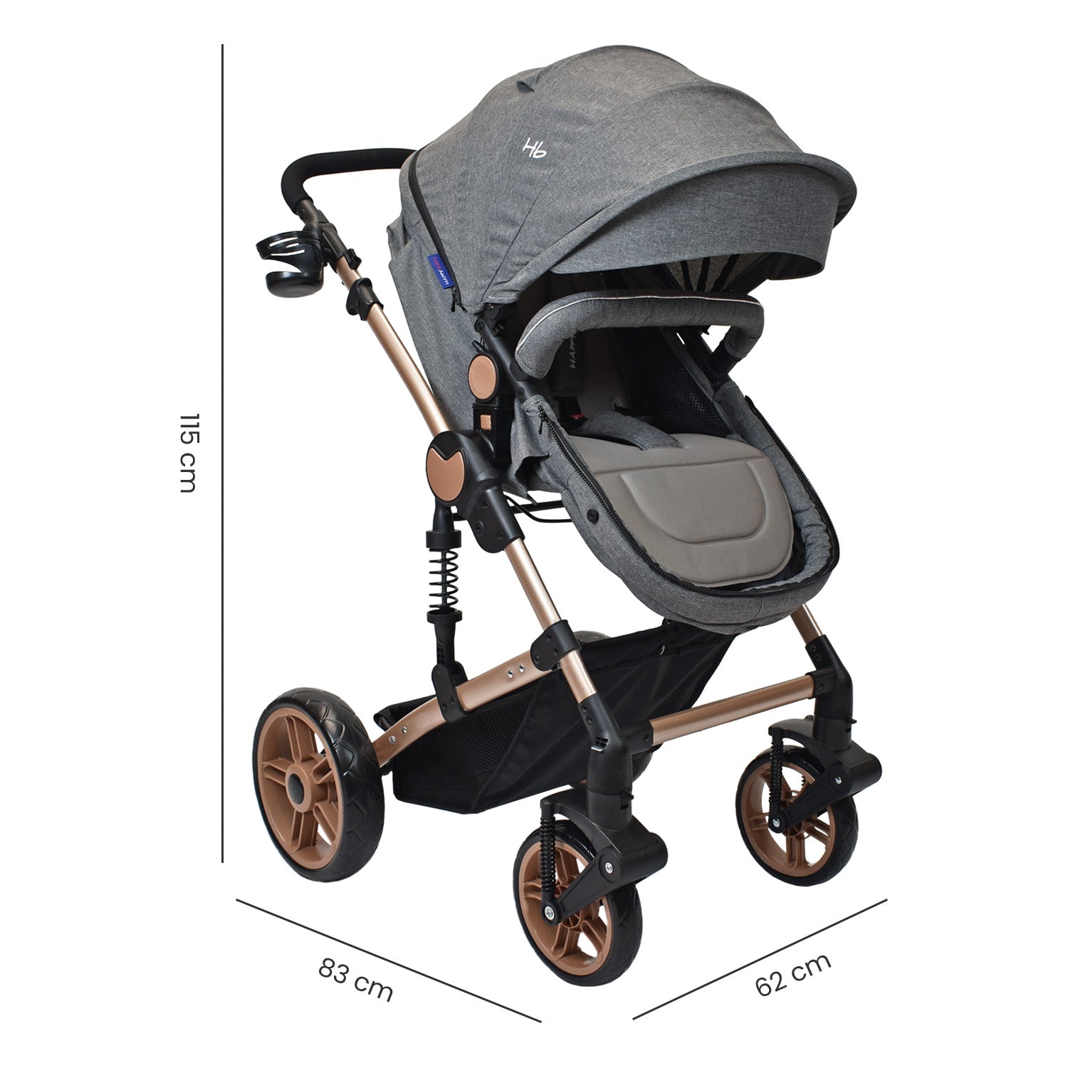 Coche Bebe Moises Gadi Happy Baby Gris