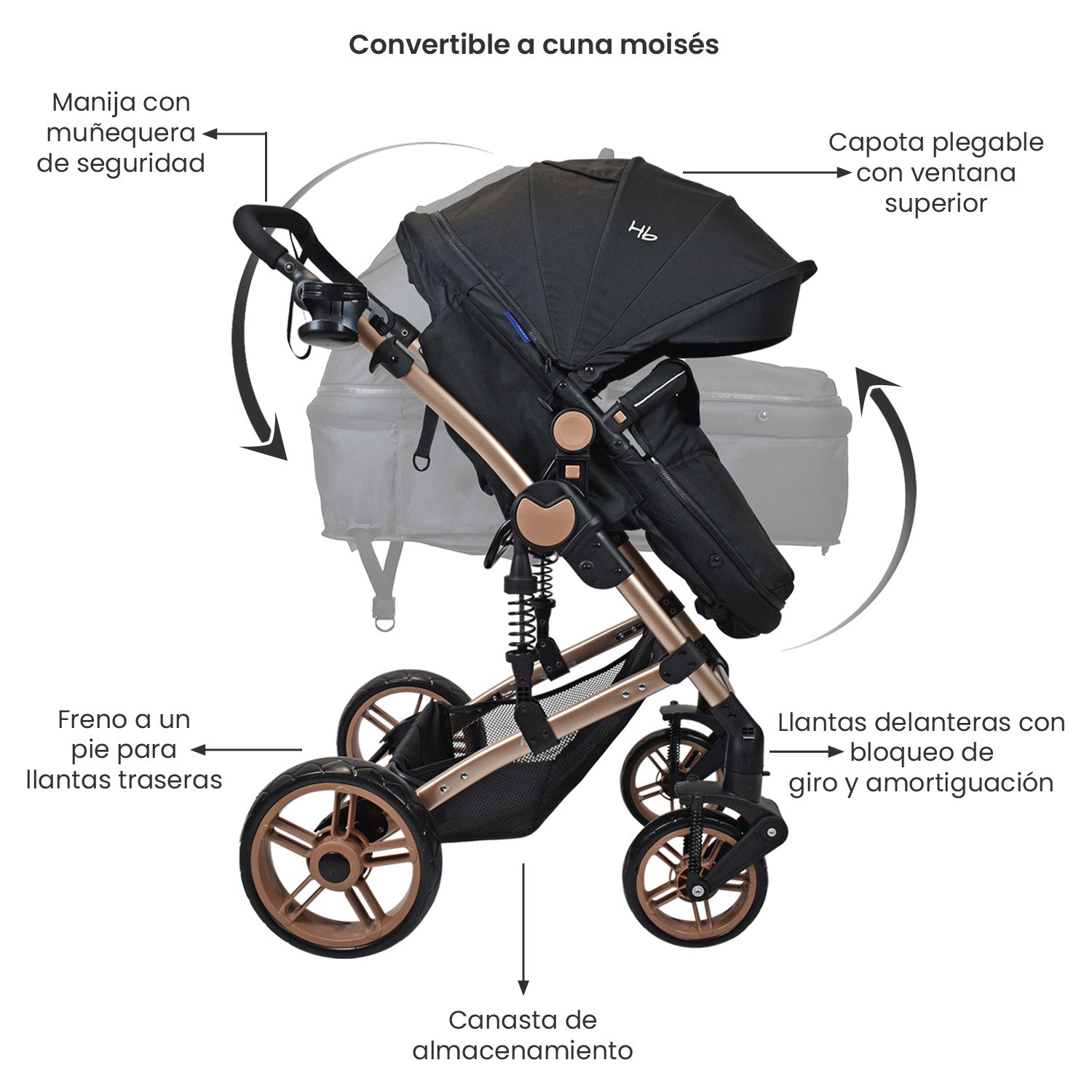 Coche Bebe Moises Gadi Happy Baby Negro