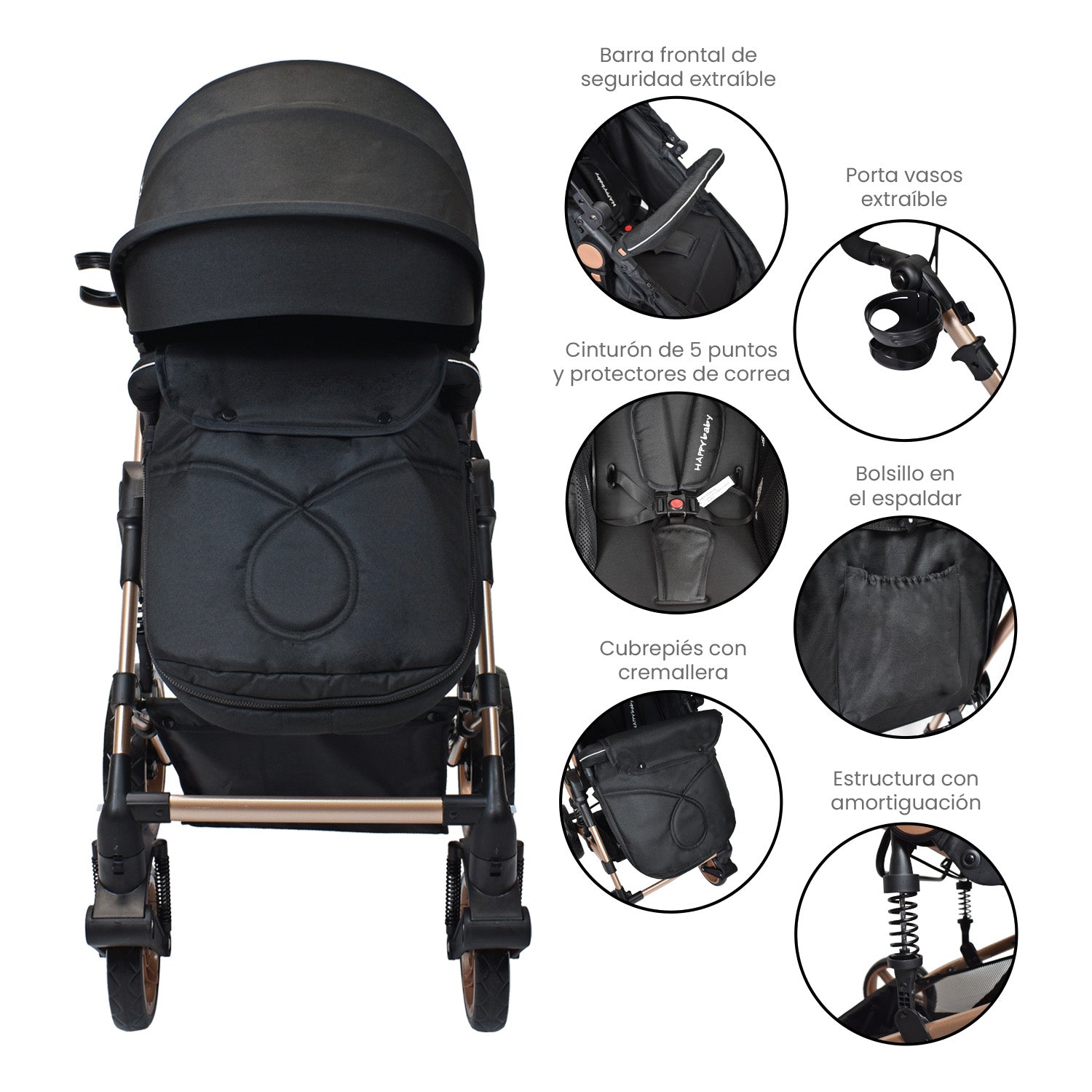 Coche Bebe Moises Gadi Happy Baby Negro