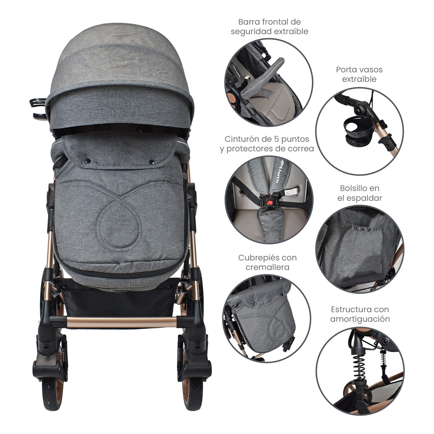 Coche Bebe Travel system Gadi Happy Baby Gris