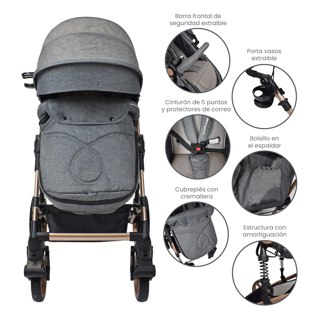 Coche Bebe Travel system Gadi Happy Baby Gris