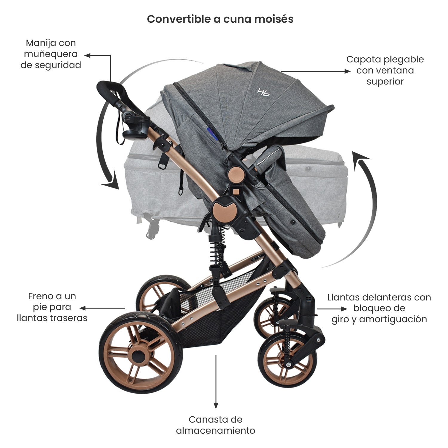 Coche Bebe Travel system Gadi Happy Baby Gris