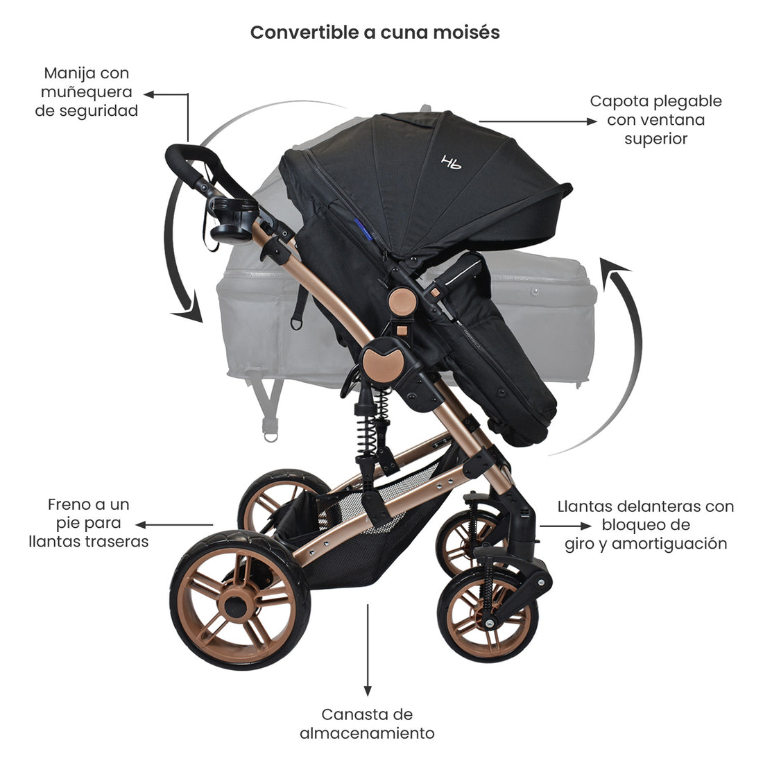 Coche Bebe Travel system Gadi Happy Baby Negro