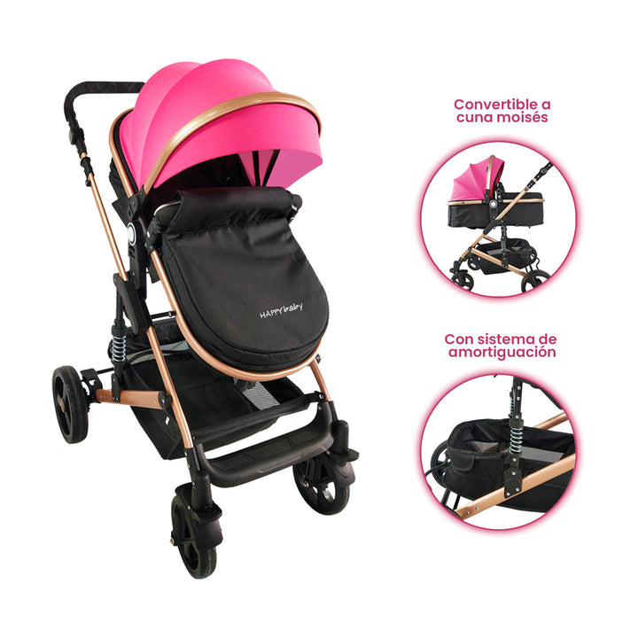 Coche Bebe Moises Happy Baby Rosa Fj
