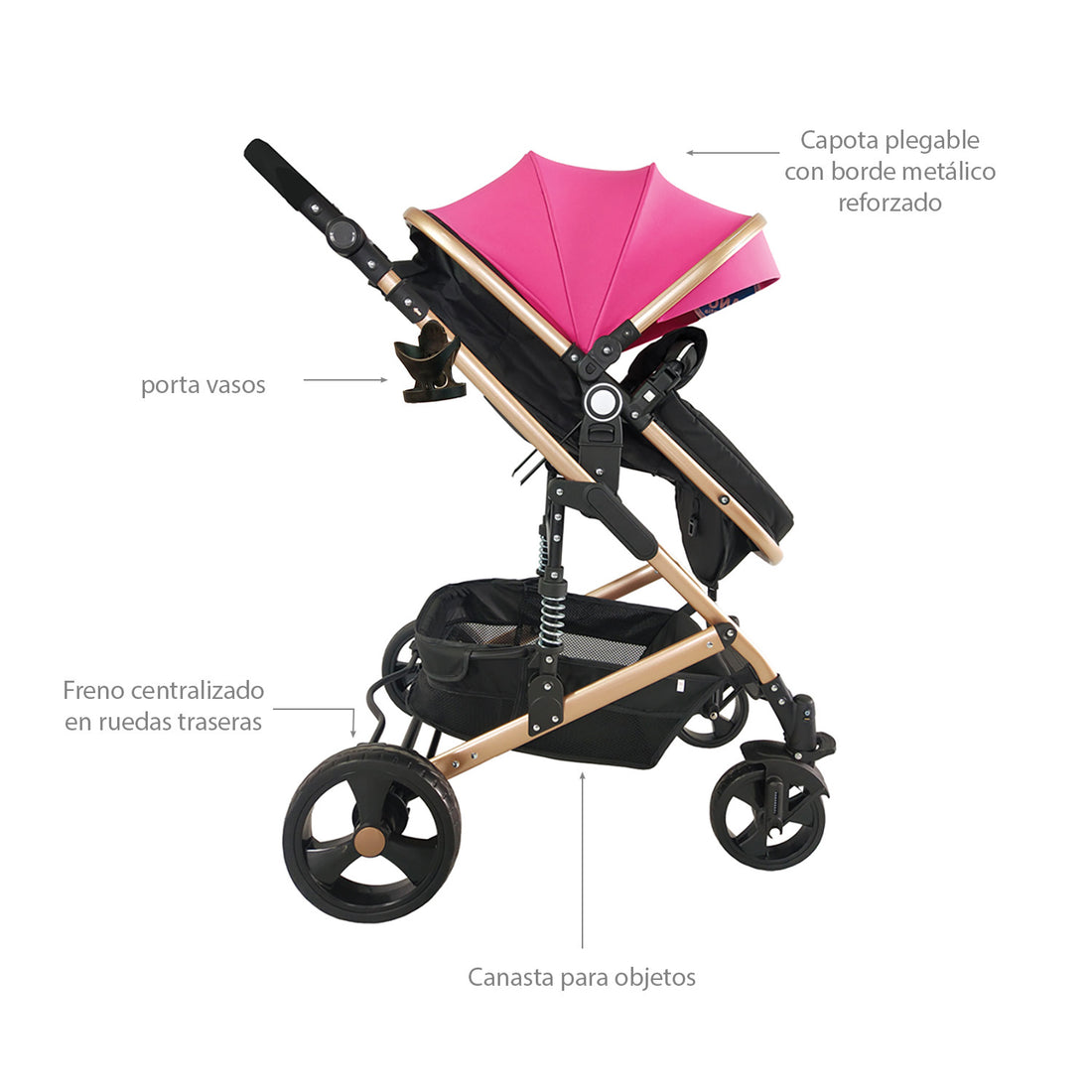 Coche Bebe Moises Happy Baby Rosa Fj