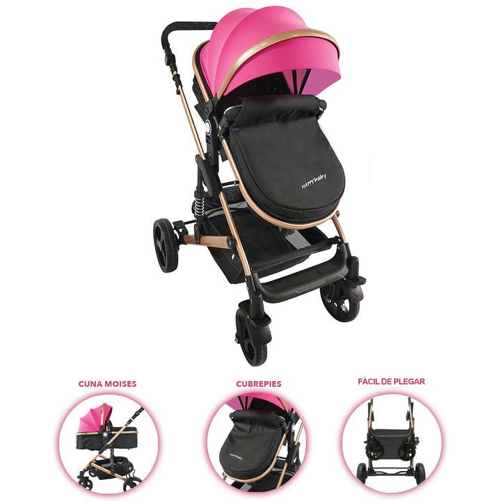 Coche Bebe Moises Happy Baby Rosa Fj