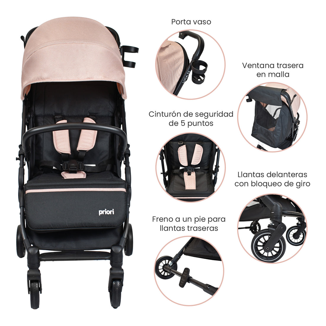 Coche Bebe compacto Luca Priori Rosa