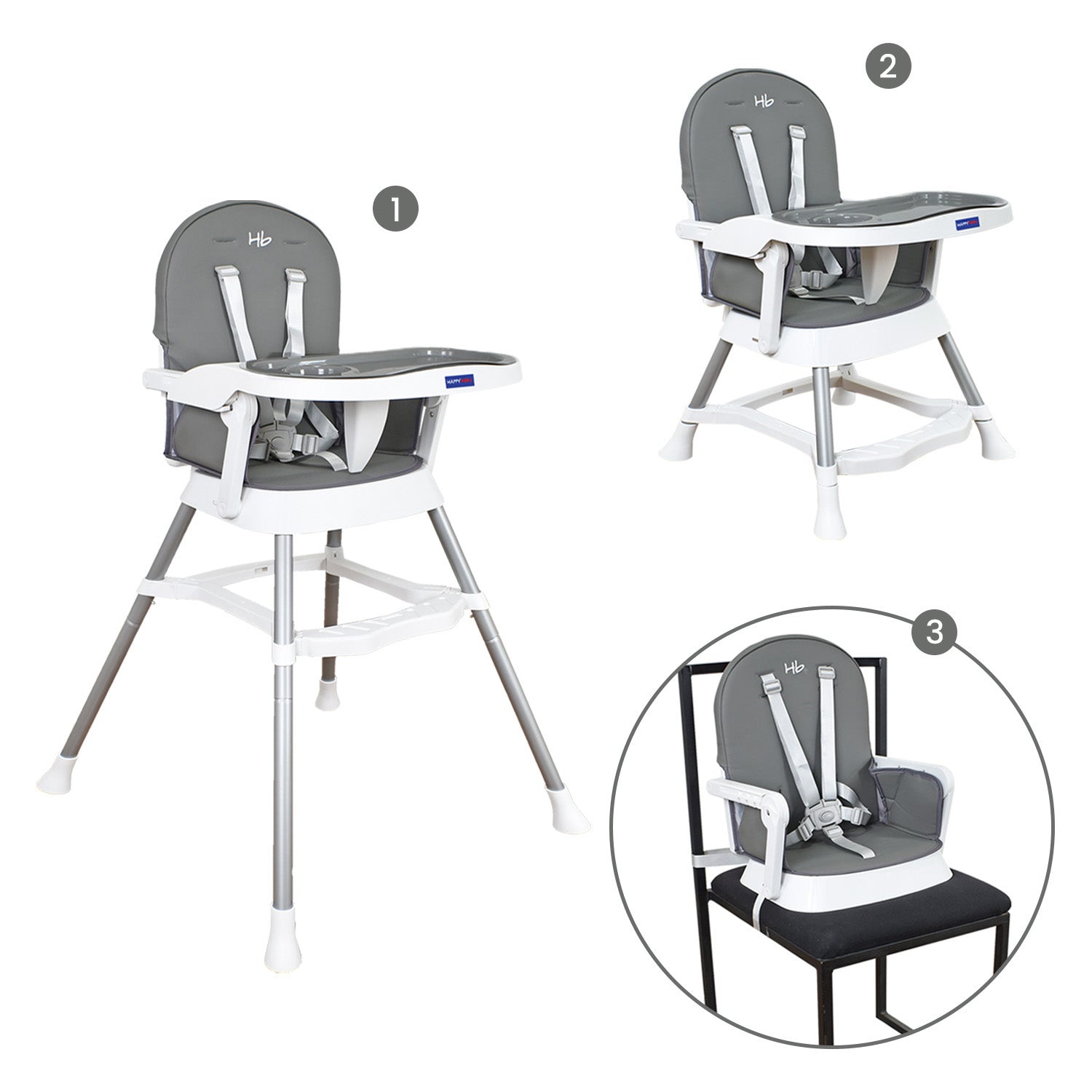 Silla Comedor Bebe Lyra Happy Baby Gris