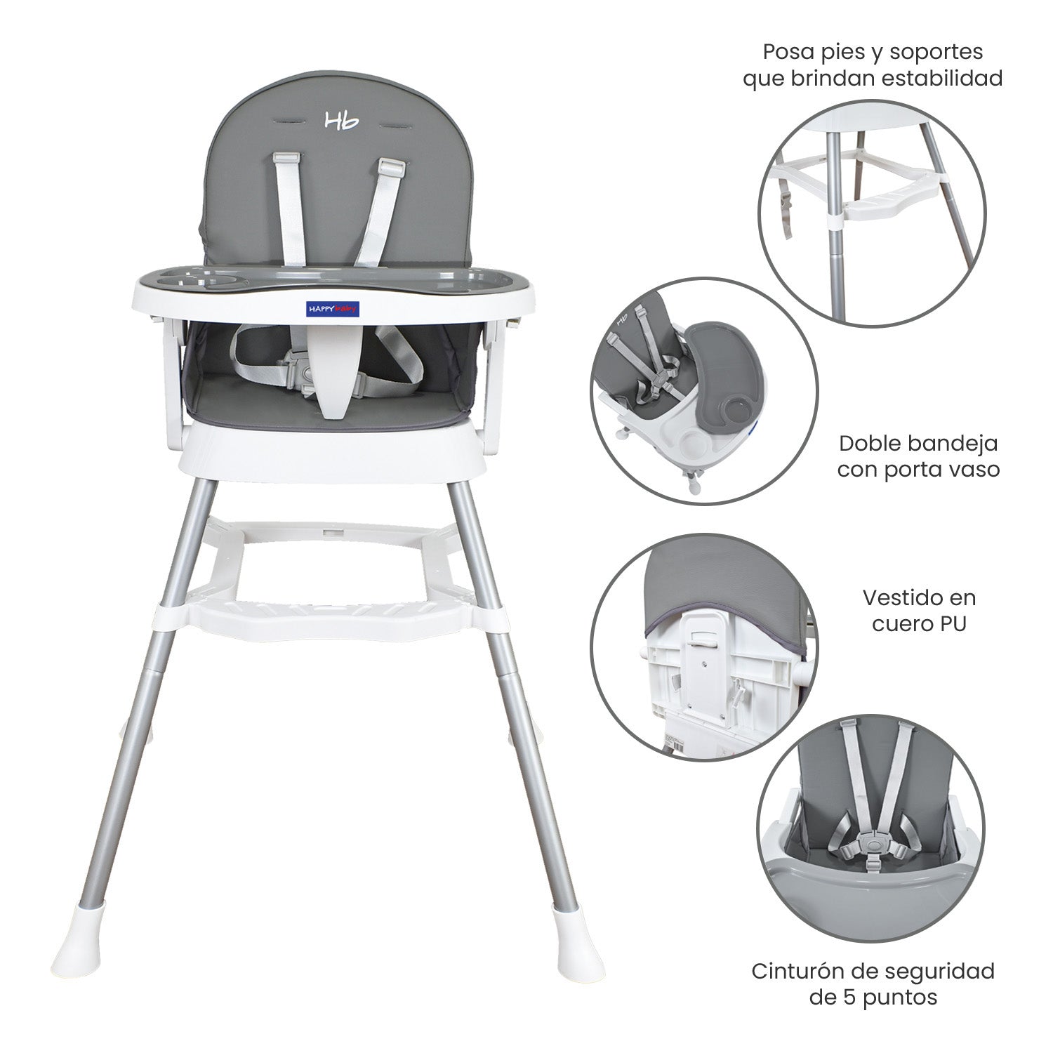 Silla Comedor Bebe Lyra Happy Baby Gris