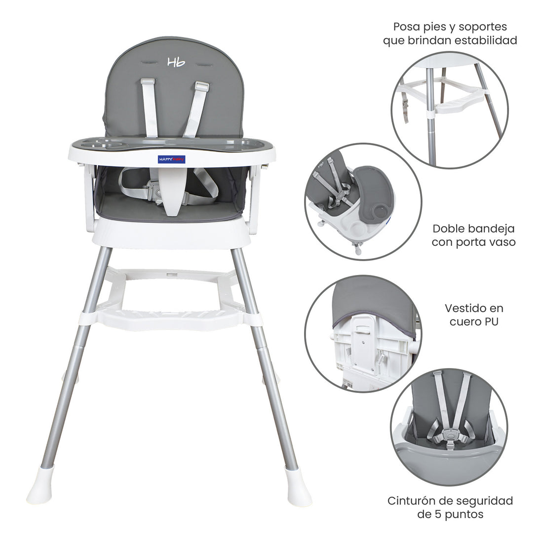 Silla Comedor Bebe Lyra Happy Baby Gris
