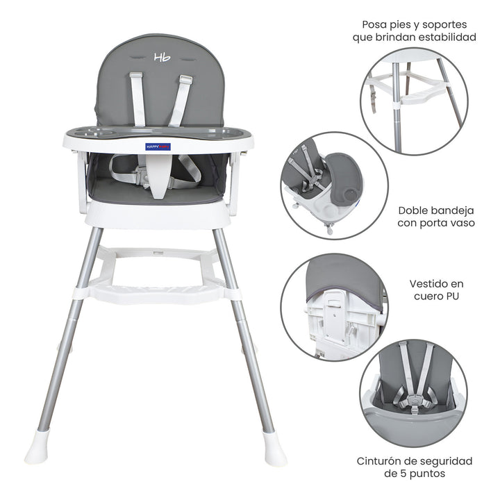 Silla Comedor Bebe Lyra Happy Baby Gris