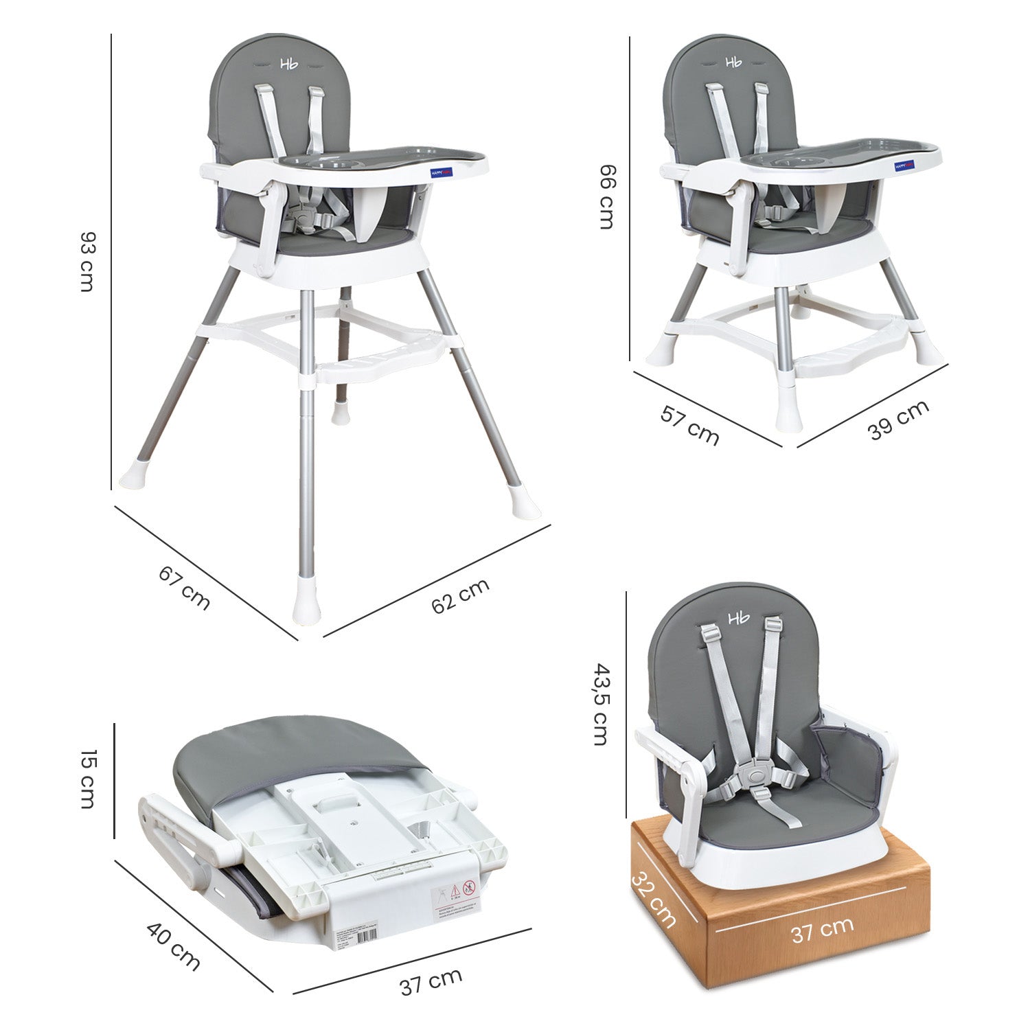 Silla Comedor Bebe Lyra Happy Baby Gris