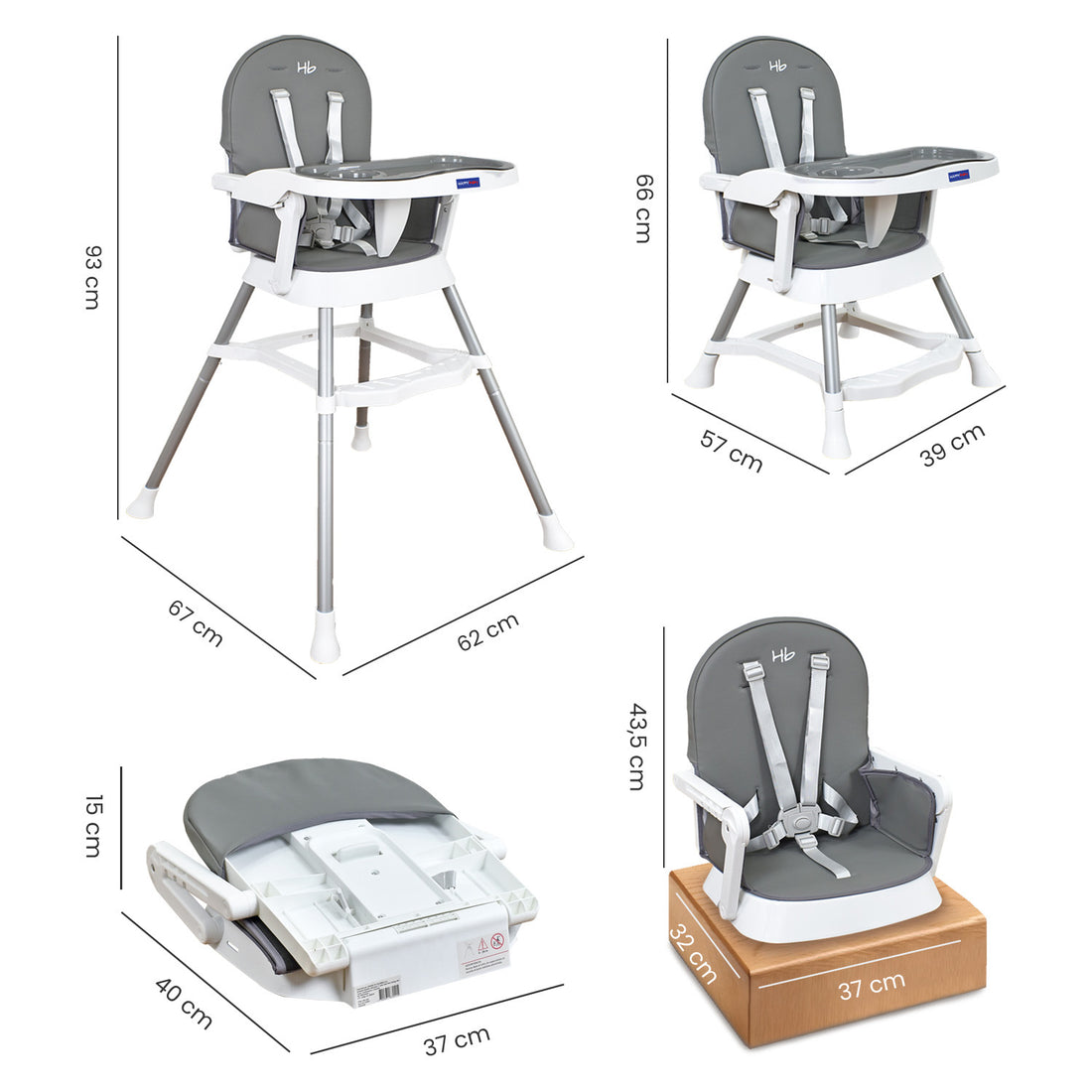 Silla Comedor Bebe Lyra Happy Baby Gris