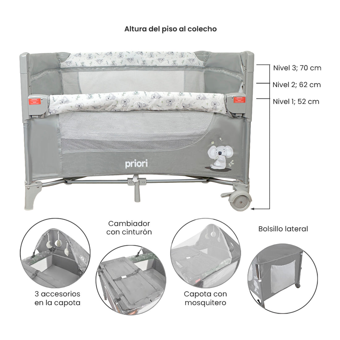 Cuna corral colecho Con Cambiador Madison New Gris