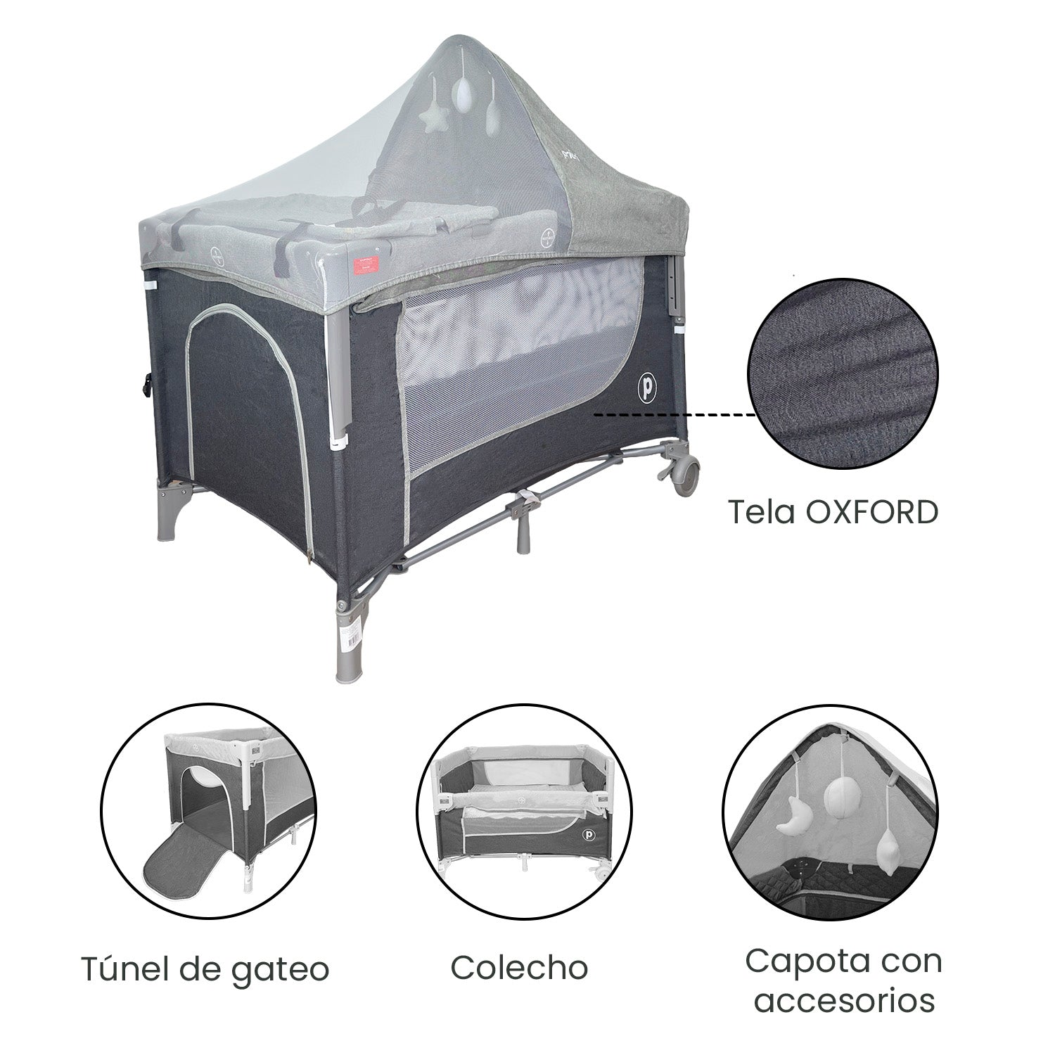 Cuna Corral Colecho Bebé Madison Plus Priori Gris