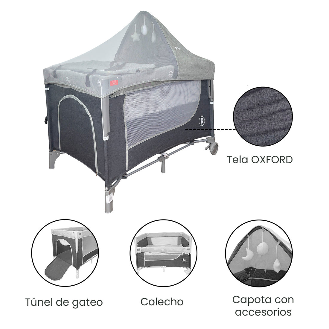 Cuna Corral Colecho Bebé Madison Plus Priori Gris