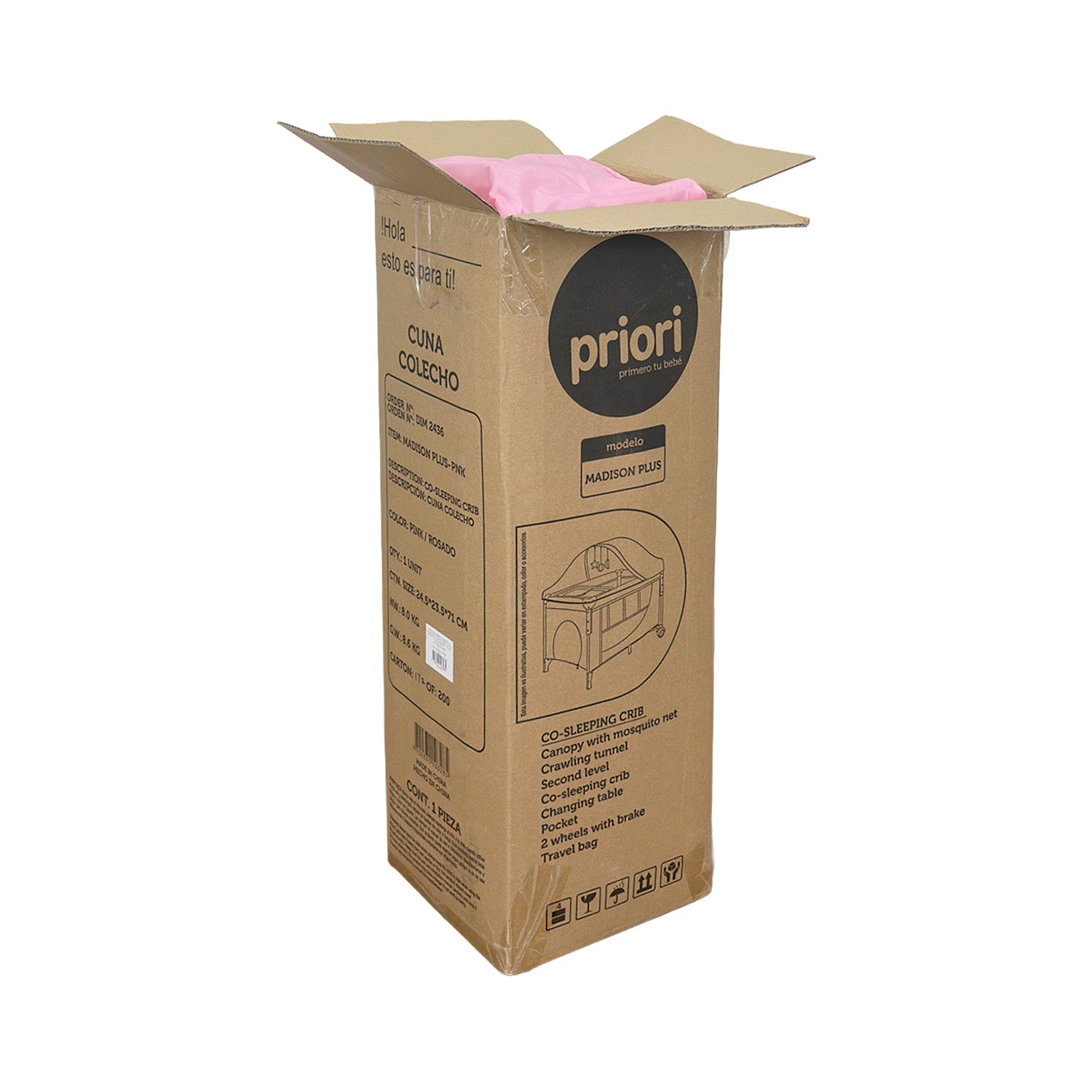 Cuna Corral Colecho Bebé Madison Plus Priori Rosa