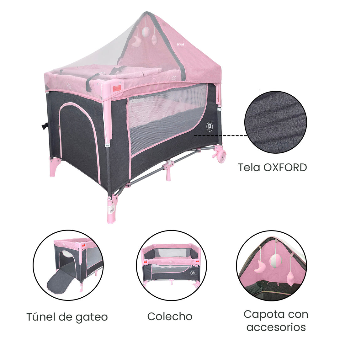 Cuna Corral Colecho Bebé Madison Plus Priori Rosa