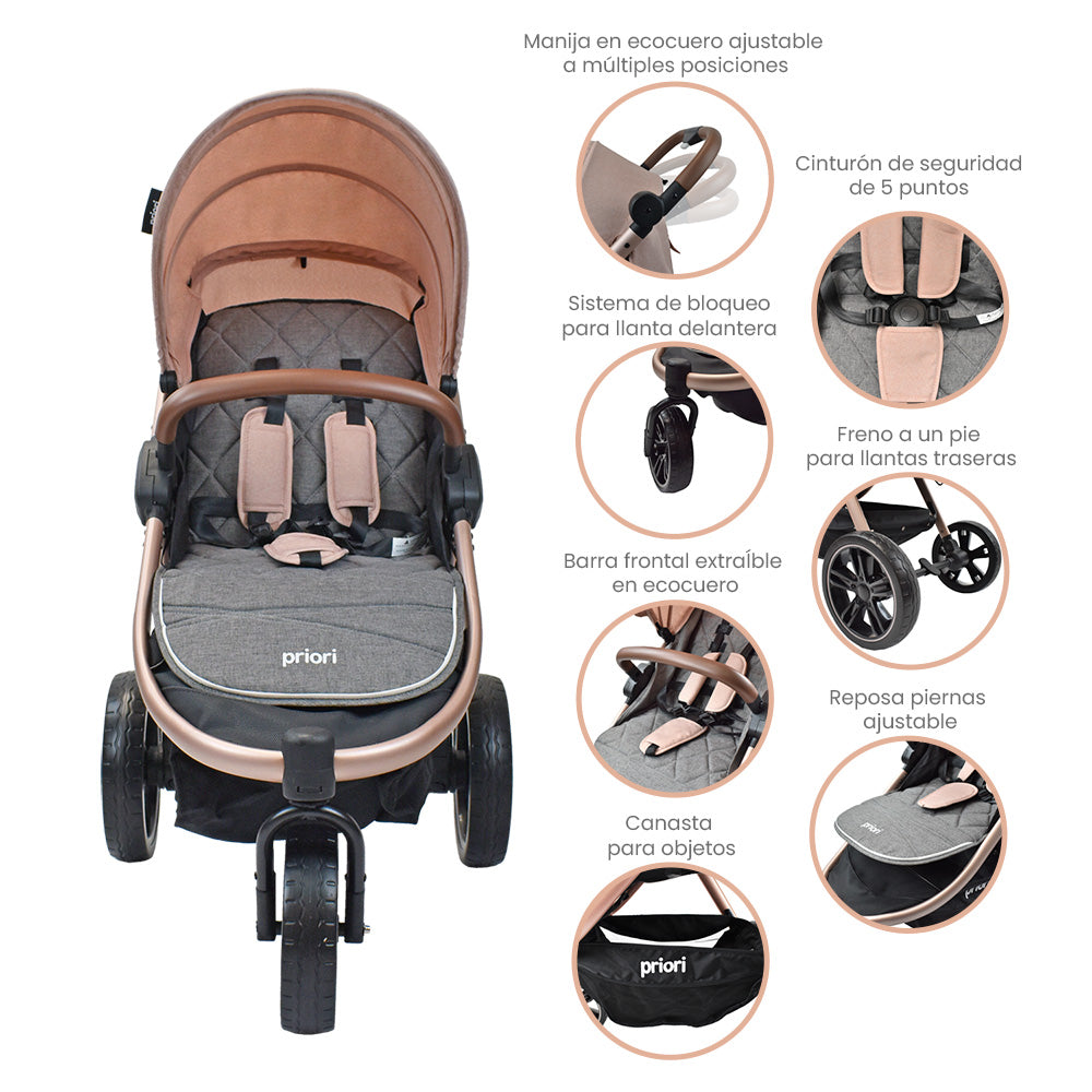 Coche Bebé Priori Maverick3 Ts Rosado