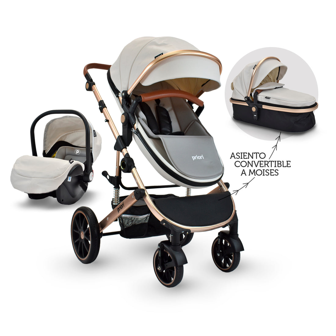 Coche Bebé Moises Milo Ts Priori Blanco Gris