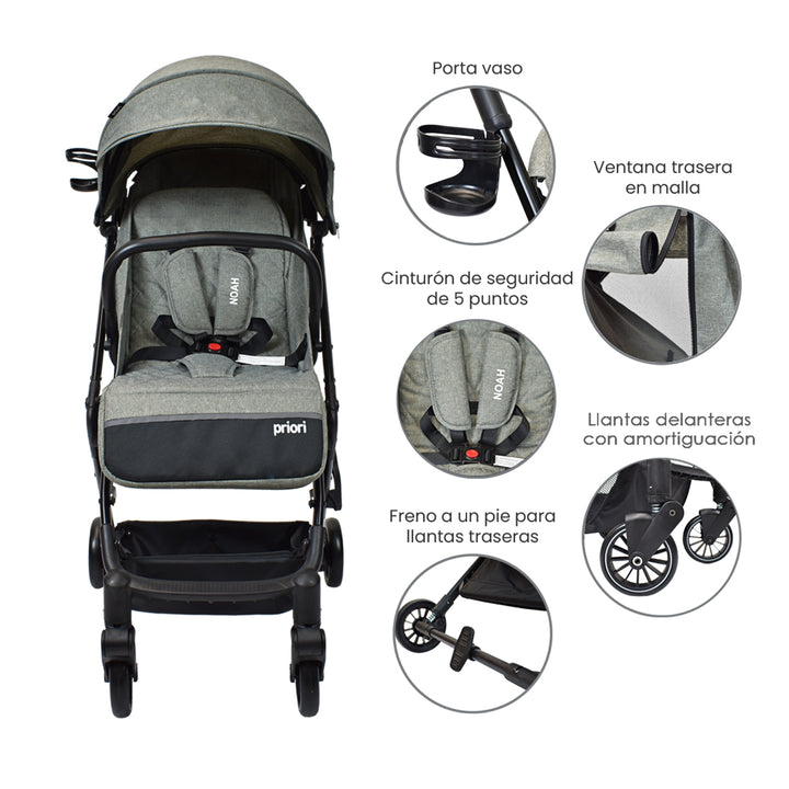 Coche de Bebé Priori Noah con Porta bebé Gris