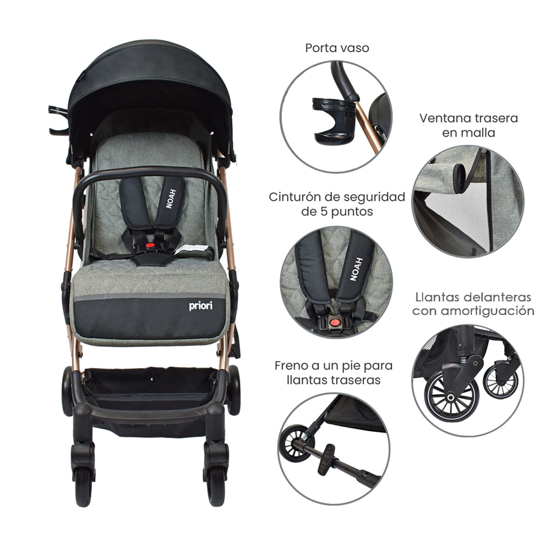 Coche de Bebé Priori Noah con Porta bebé Negro