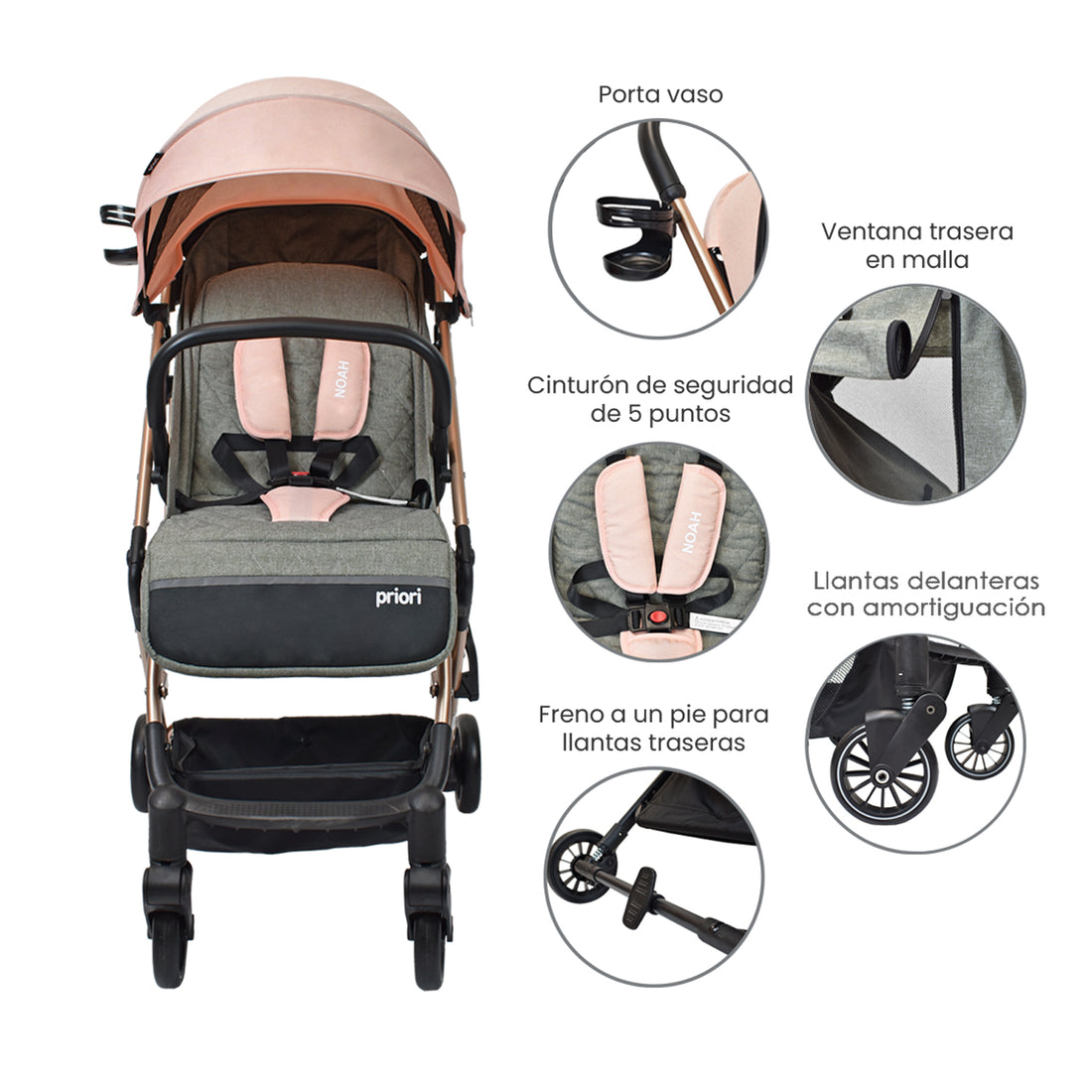 Coche de bebe Compacto Priori Noah Rosa