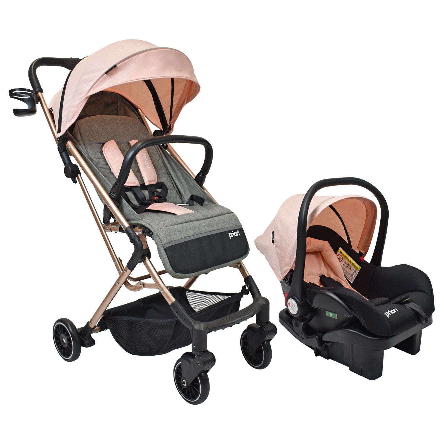 Coche de Bebé Priori Noah con Porta bebé Rosa
