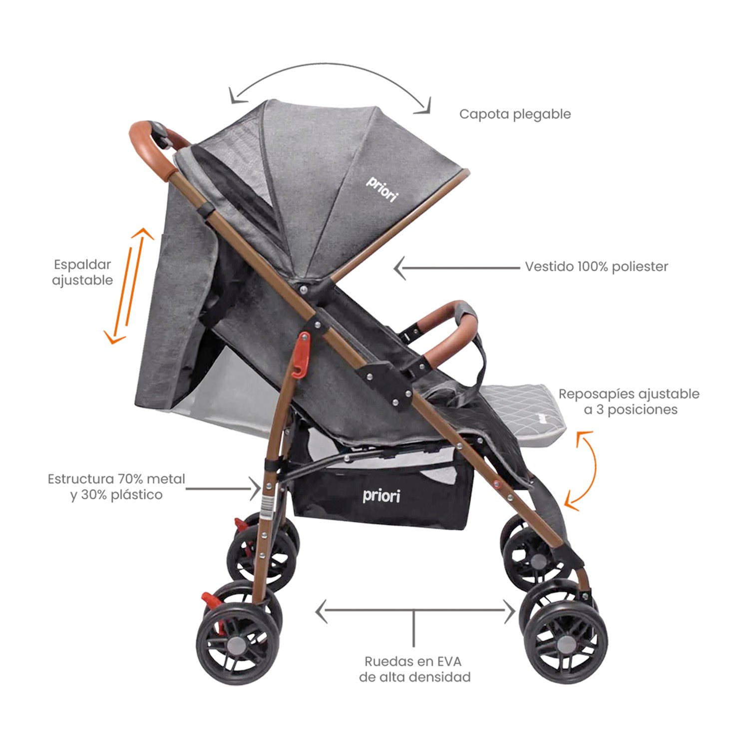 Coche Bebe Paseador Priori Park Gris