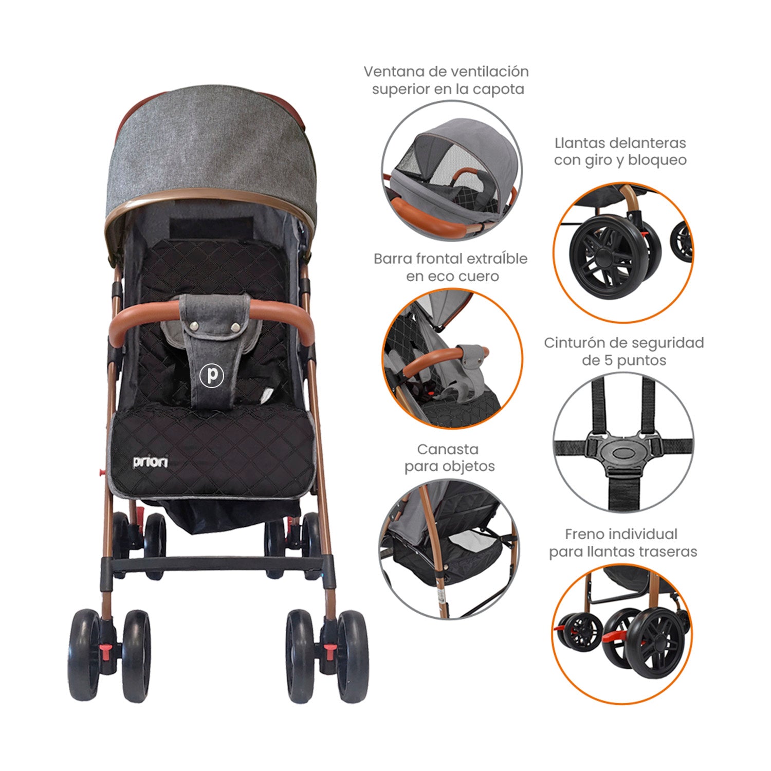 Coche Bebe Paseador Priori Park Gris