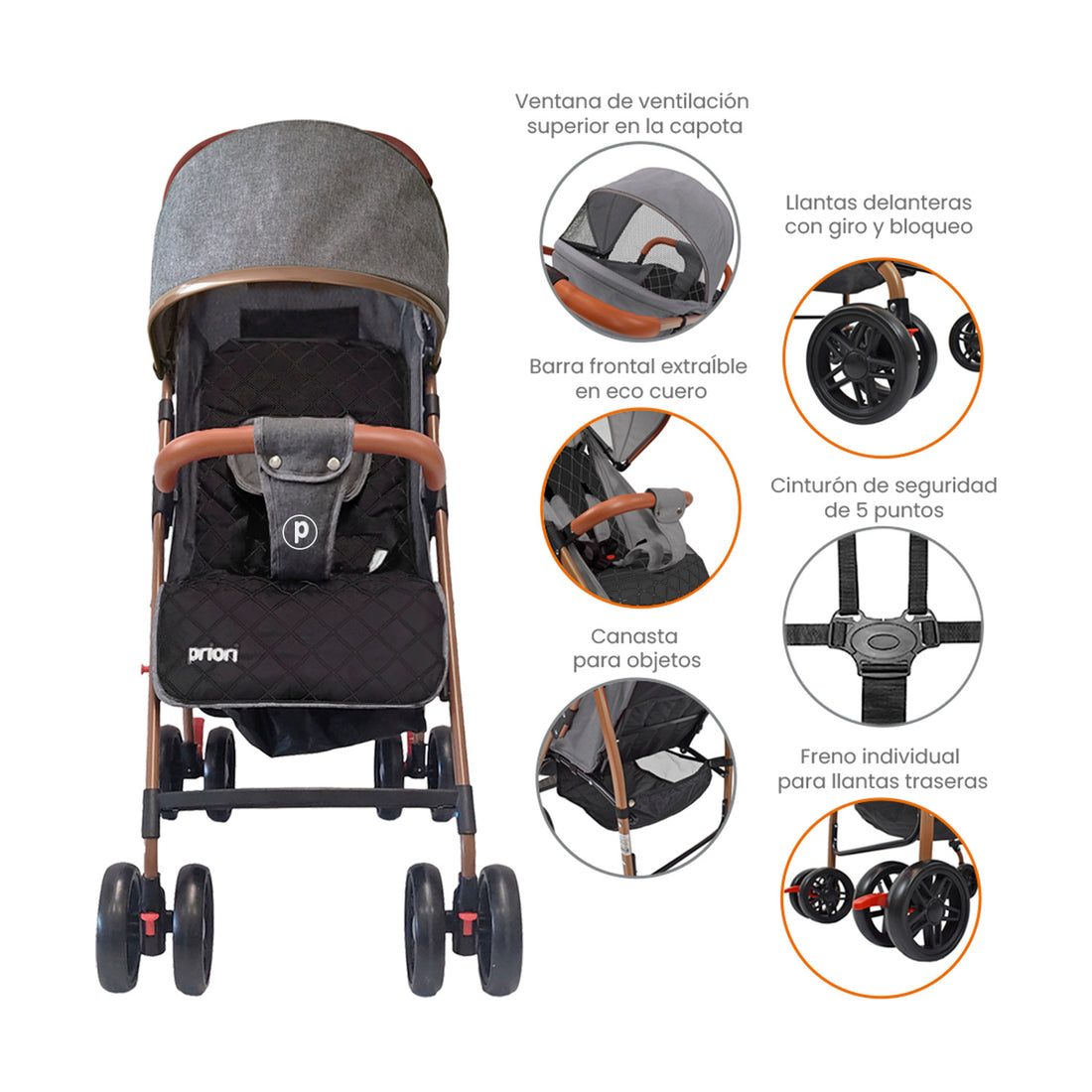 Coche Bebe Paseador Priori Park Gris