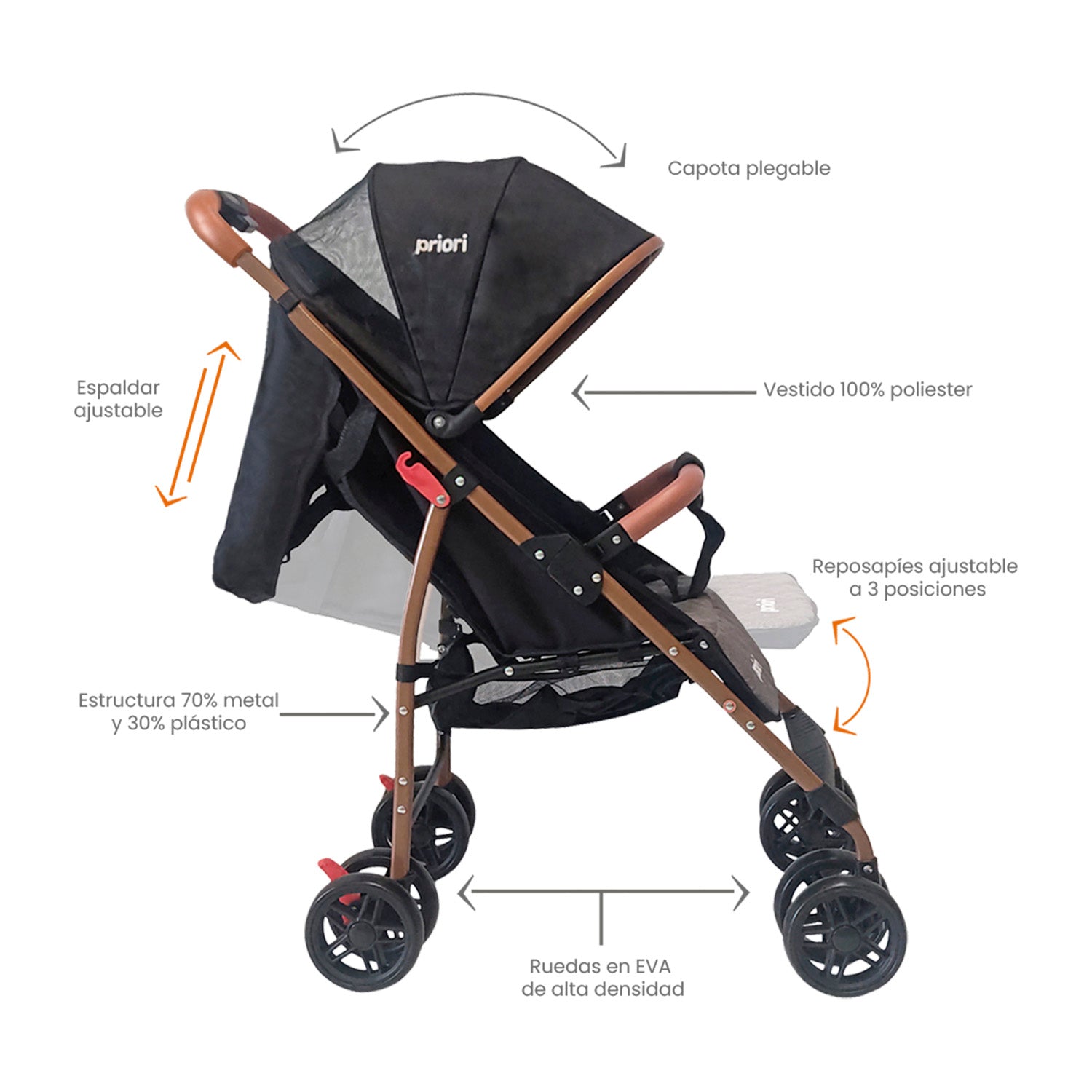 Coche Bebe Paseador Priori Park Negro