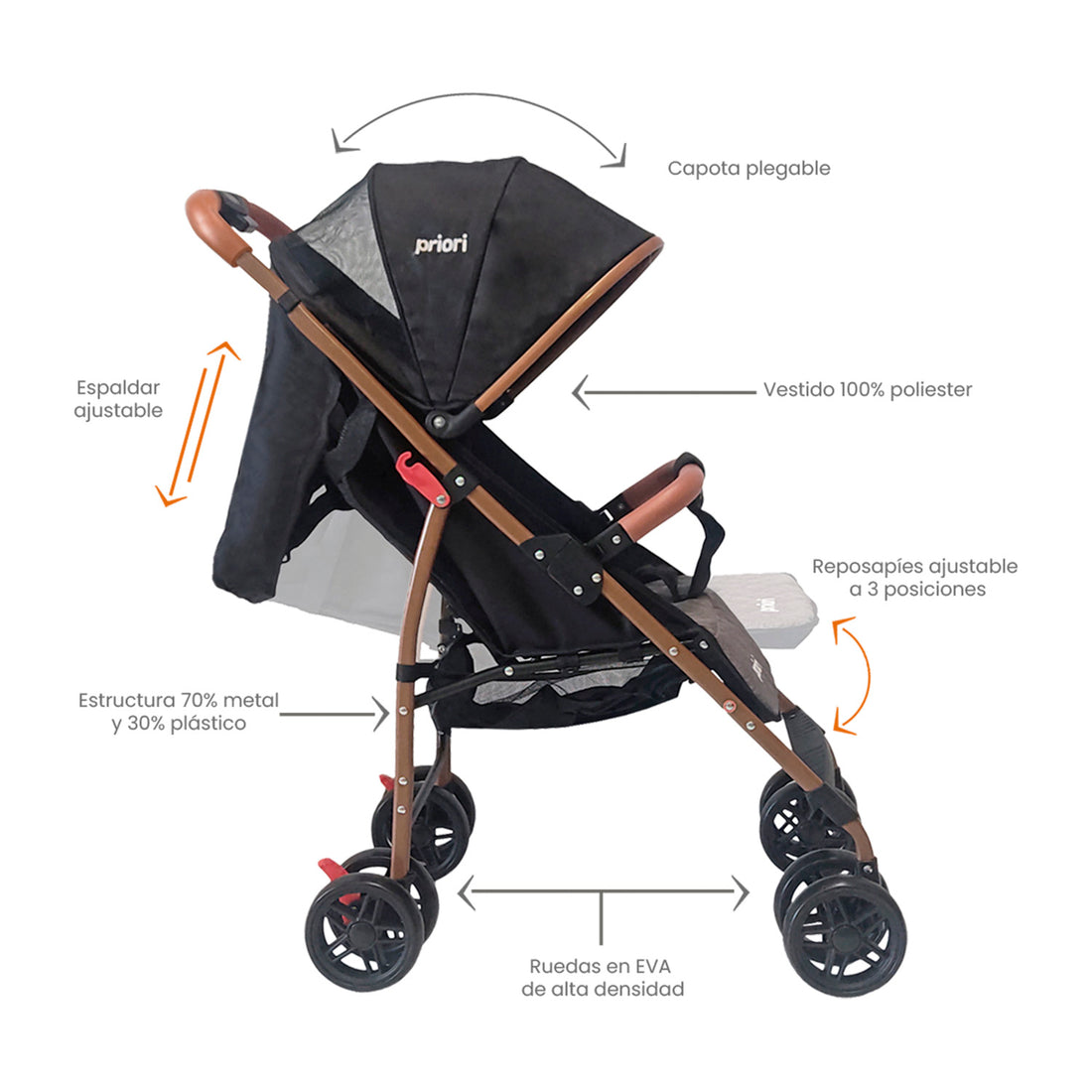 Coche Bebe Paseador Priori Park Negro